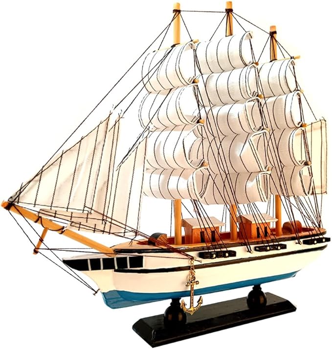 Handmade Crafts Sailing Ocean Theme Smooth Sailing Model Mediterranean Sailing Wooden Sailing Boat Suitable for Home Office Desktops (White)