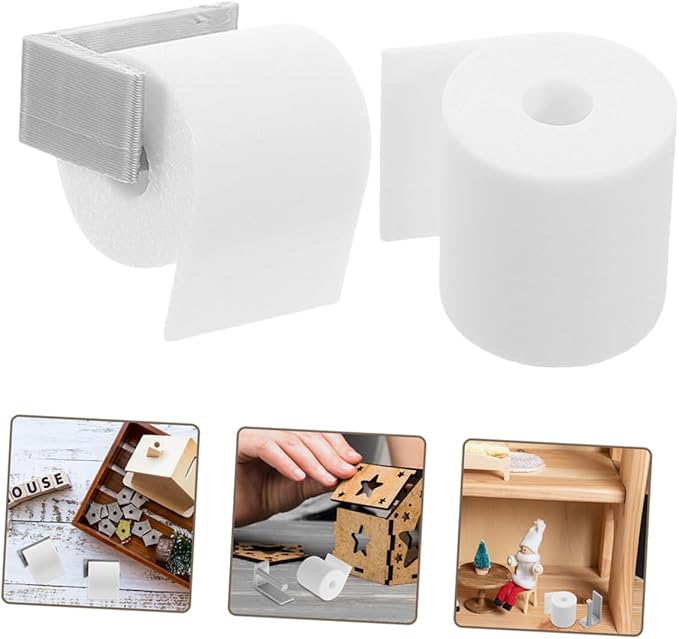 CVUTOVO Miniature Dollhouse Toilet Tissue with Large Paper Rolls and Holders Realistic Bathroom Accessories for DIY Scale Dolls Charming Miniature Paper Towel Holder for Craft and Model