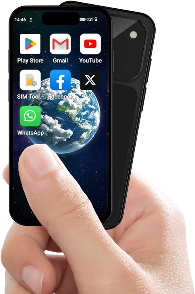 Leemoosa Mini Smartphone with 3.88-inch HD Touchscreen, 4G Dual SIM, Android 12, Face ID, Compact, Pocket-Sized for Students, Suitable as a Backup Phone or a Gift for Children 3GB+32GB (Black)