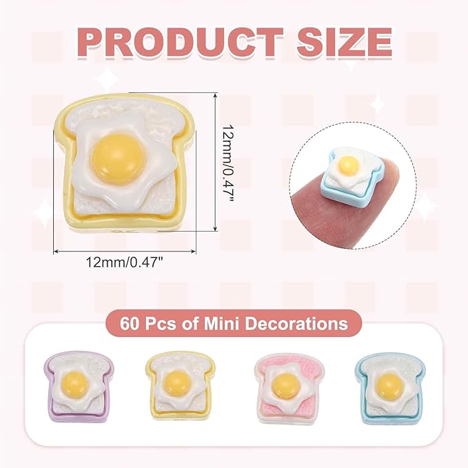 Mini Cute Fried Egg Toast Decor, Miniature Doll Food Crafts for Dollhouse & Landscape & Mini Kitchen & Micro Fairy Garden & DIY Craft Decorations(Light Colors, 100pcs)