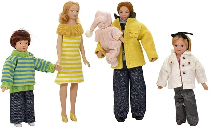 iland Dollhouse People 1/12 Scale, Dollhouse Family Doll incl Mum Dad (Modern Family 5pcs)