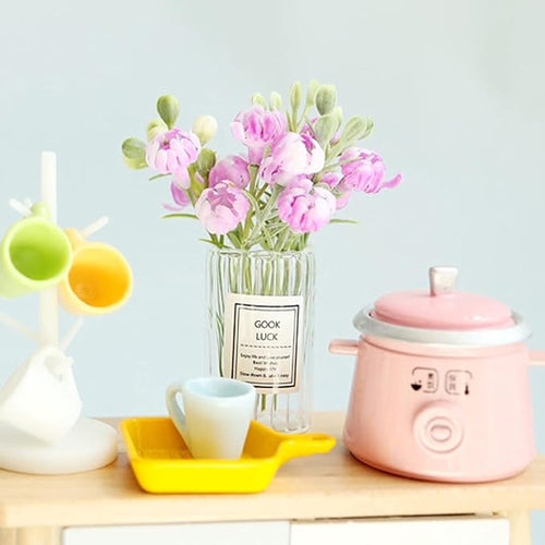 1:6 Scale Miniature Flowers in Vase Set for Dollhouse Displays, Realistic Tiny Floral Arrangements for Train Platforms, Fairy Gardens and Micro Landscapes (F)