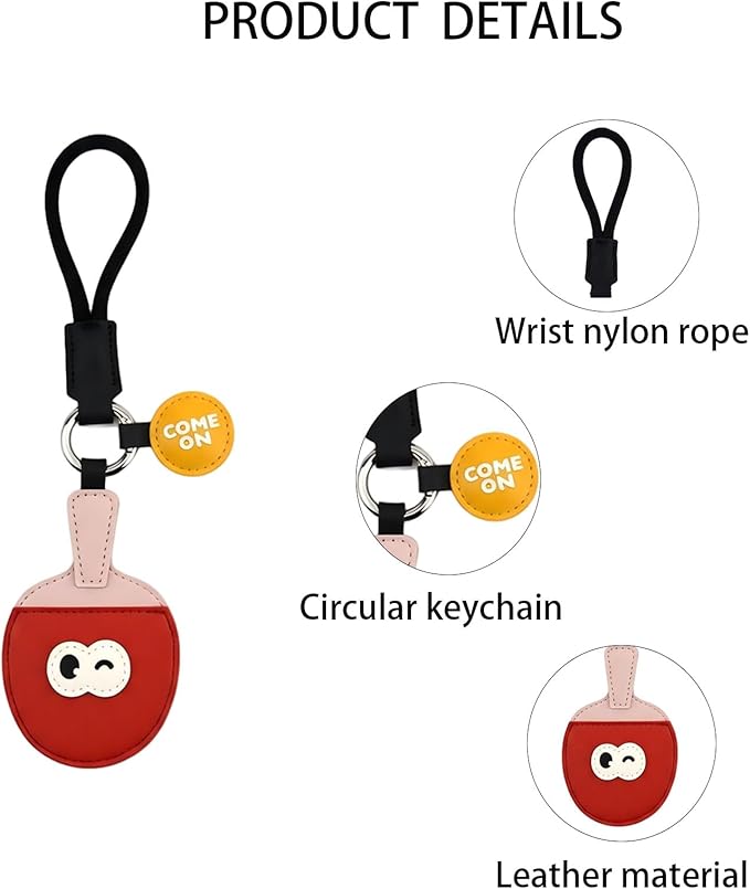 MemeChic Mini Table Tennis Paddle Keychain ，Cute PU Leather Ping Pong Racket Bag Charm & Car Keychain Holder, Unique Gift for Men & Women