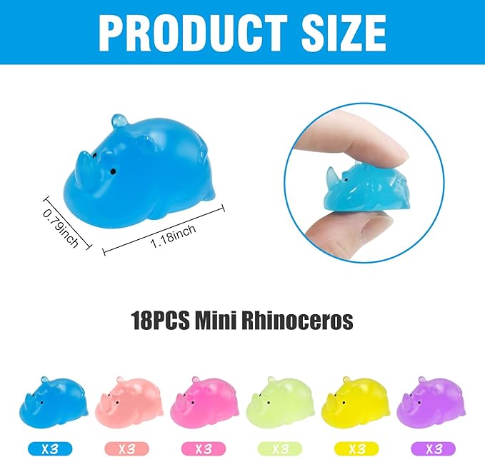 18 PCS Luminous Mini Rhino for Crafts Dollhouse Fairy Garden Decor Miniature Safari Animals Decor for Car Tiny Resin Animals for Micro Landscape Plant Pots