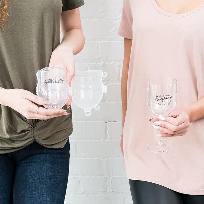 WEDDINGSTAR Custom Portable Plastic Nesting Wine Glass - Line Monogram Print