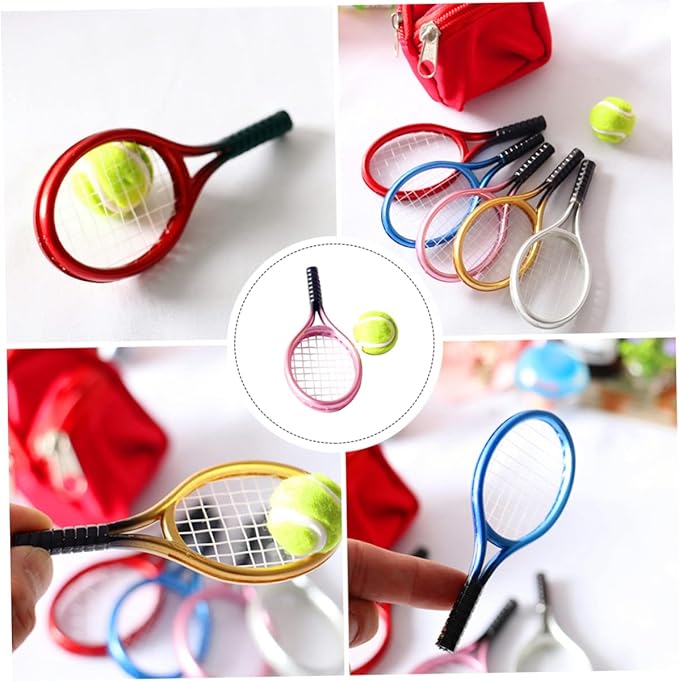 Kisangel DIY Mini House Decor Mini Tennis Racket and Ball Model Random Color Durable Lightweight Tennis