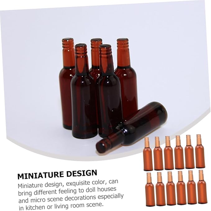 FUNNETOYU 12pcs Mini Beer Bottles Dollhouse Miniatures Wine Bottle Toys for Kitchen Scene Decor