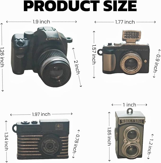 4 Pcs Miniature Camera Set, 1:4 Scale Dollhouse Accessories Mini Prop Vintage Camera