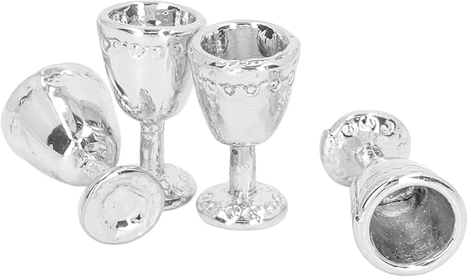 4Pcs Miniature Champagne Wine Glas, Mini Bottles Dollhouse Champagne Set Simulation Miniature Glasses Cups for 1:12 Accessories (4 Silver)