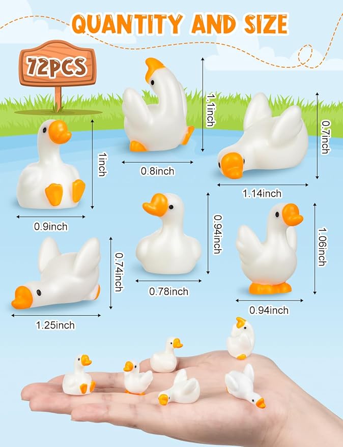 72pcs Mini Resin Goose Figurines, Tiny Animal Figurine Bulk, Small Desk Goose Decor for Garden Lawn Yard Micro Landscape Aquarium Potted Ornament DIY Craft ﻿