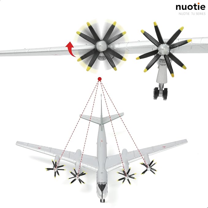 1/200 Tupolev TU-95 Bear Bomber Aircraft Model Metal Aircraft Model Kit Military Bomber Airplane Model with Stand for Adult Military Enthusiast Collection Display or Gift