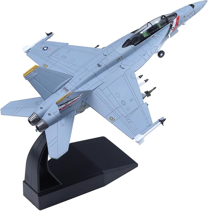 F-18 Super Hornet Die-cast Airplanes-1/100 Scale Bounty Hunter Fighter Attack Metal Aircraft Model for Collector, Aviation Enthusiast-Premium Collectiable with Display Stand