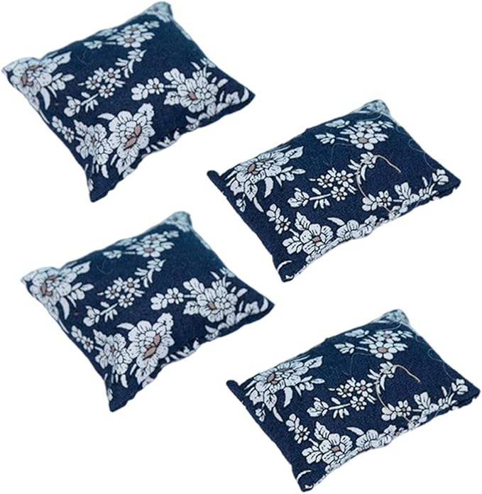 4Pcs Dollhouse Sofa Accessories for Miniature Settings, Blue Floral