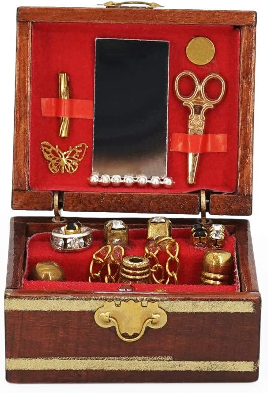 Odoria Dollhouse Jewelry Box Miniature: 1/12 Scale Makeup Box Organizer for Bedroom Victorian - Mini Treasure Chest Vintage Antique - Tiny DIY for Craft Wooden
