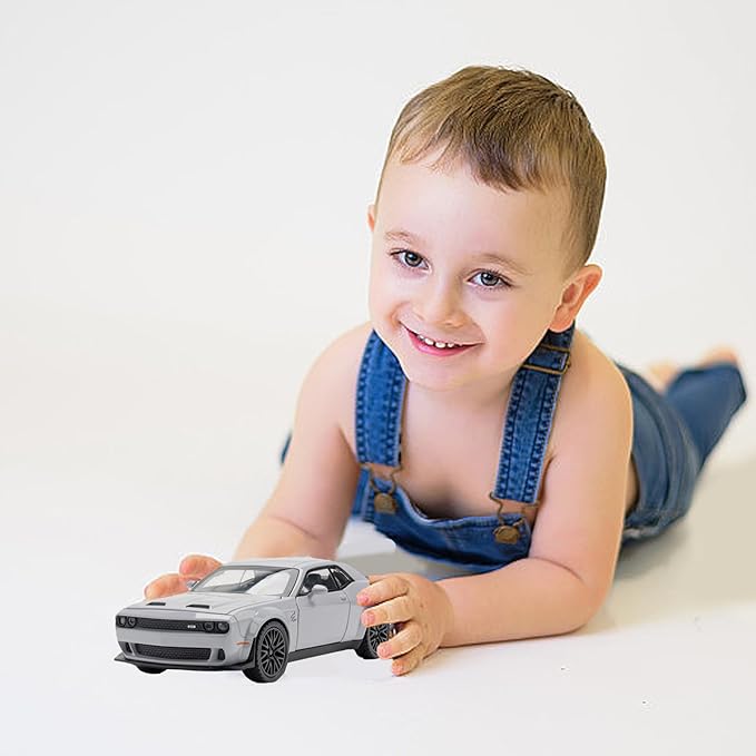 Toy Cars 1/32 Dodge Challenger Die Cast Metal Toy Cars Hellcat Toy Car with Sound and Light Pull Back Hellcat Car for 3+ Year Old Boys and Kids