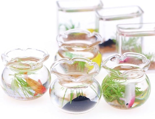1Pcs Multicolour Mini Round Fish Tank Realistic Glass Decor for Dollhouse Display Captivating Miniature for Crafts Ornaments Handmade Landscape,Miniature Goldfish Bowls,Dollhouse Accessories(Black