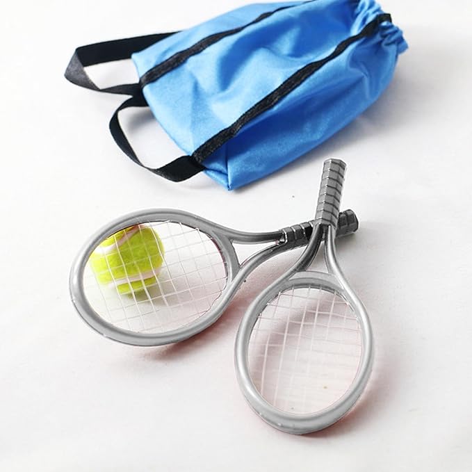 Menolana Mini Tennis Decor 1:12 Miniature Tennis Kit Mini Dollhouse Party Decor, Silver