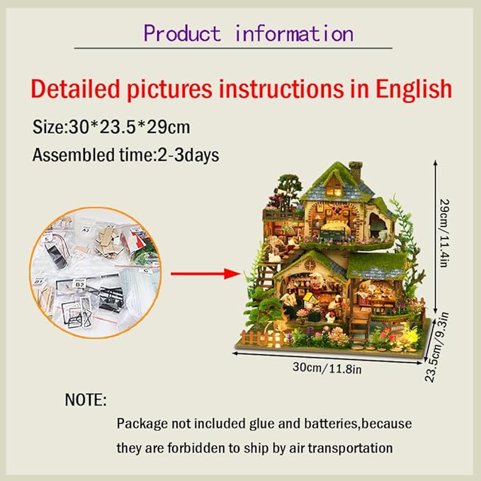 DIY Miniature Dollhouse Kit Forest Cottage Dollhouse Handcrafted Wooden Miniature House with LED Light for Adults Unique Gifts for Teens (Forest Adventure)