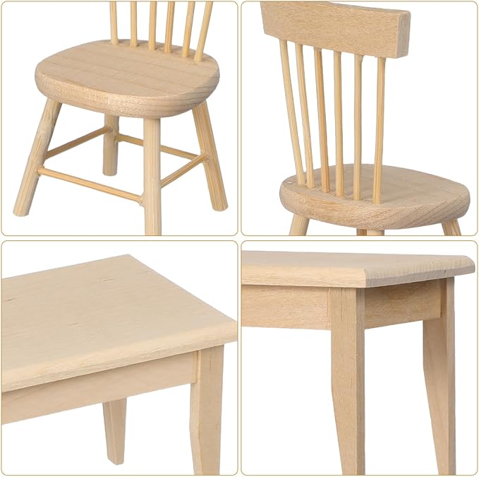 1 Set Doll Furniture Miniature Furniture Decorative 1/12 Scale Miniature Table Chair Set for Dollhouse Kitchen Food Decoration Accessories (As Shown B)
