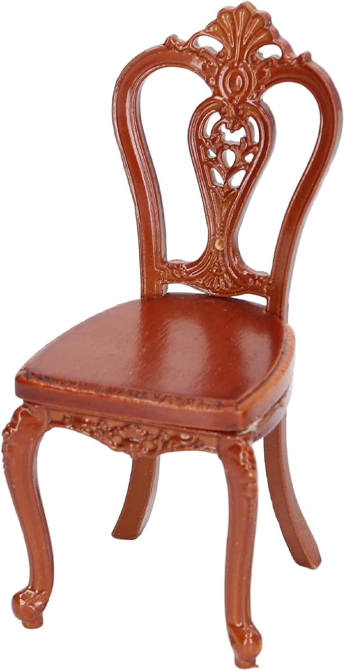 Dollhouse Dining Table Chair Set, Birch Alloy Doll House Furniture Accessories Exquisite Carving Nostalgic for DIY