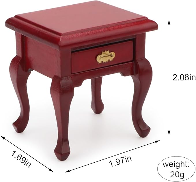 Miniature Furniture 1:12 Bedside Table Dollhouse Accessories Wooden Nightstand Vintage Living Room Bedroom Scene Bedroom Bedsides End TableHouse Model Decoration (Red)