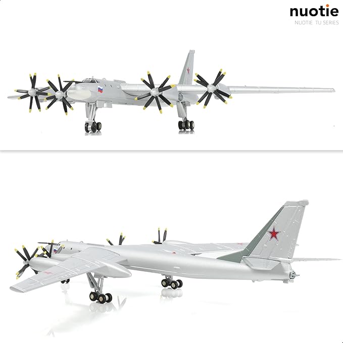 1/200 Tupolev TU-95 Bear Bomber Aircraft Model Metal Aircraft Model Kit Military Bomber Airplane Model with Stand for Adult Military Enthusiast Collection Display or Gift