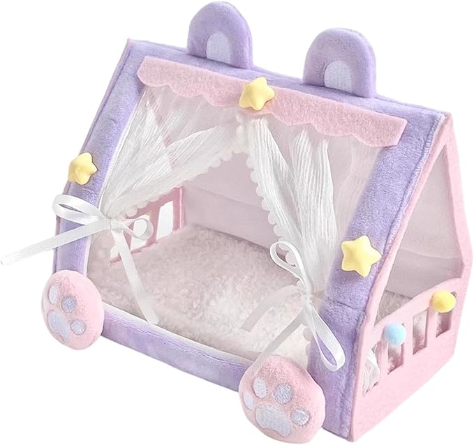 Mini Bed for 10cm Dolls and Stuffed Animals, Doll Tent Bed, Miniature Play Furniture Accessories for Dollhouse Bedroom Patio Garden, Decorative Toy for Toddler Girls Pretend Play, Style A