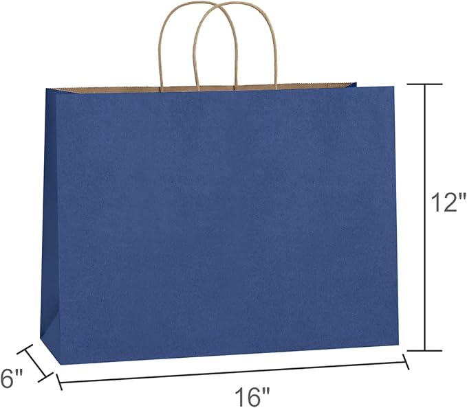 BagDream 100Pcs 16x6x12 Inches Kraft Paper Bags with Handles Bulk, Large Shopping Bags for Gifts, Grocery, Merchandise, Party Favor, Take-out, Recycled Paper Sacks Navy Blue