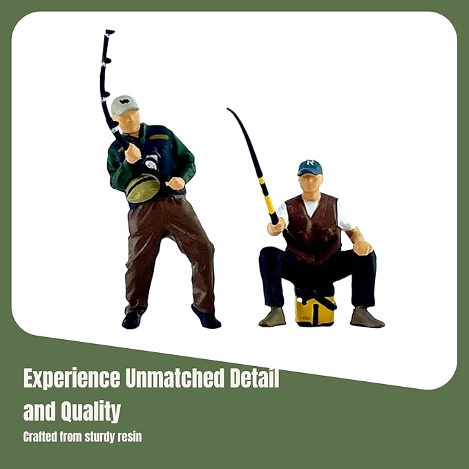 2X 1/64 Scale Male Angler Figures, Fisherman Figures, Artwork Crafts Scene Mini Resin Ornaments Collectible Decor People Models for Miniature Scenes