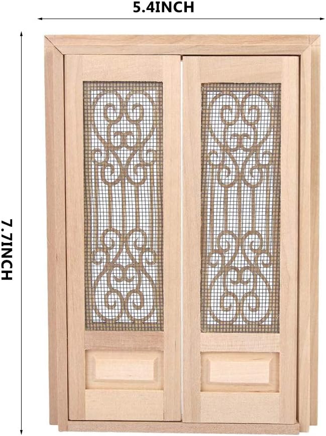 Doll Door, 1:12 Dollhouse Furniture Miniature DIY Hollow Wooden Door Set Wood Exterior Door Excellent Furniture Model