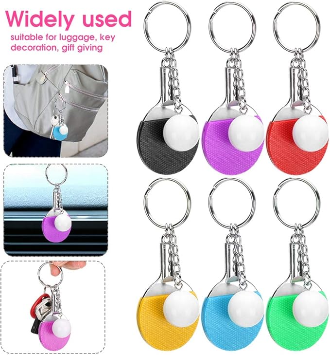 6Pcs Keychain Mini Table Tennis Racket Keyring Portable Creative Pingpong Keyfob Cute Key Rings Keychain Pendant Fit for Great Gift Bag Hangings Bag Ornament