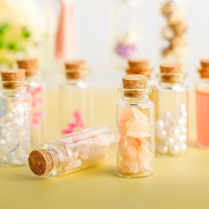 Blcculi 200 Pcs Mini Glass Bottles with Wood Cork Stoppers, 10ml Clear Vials for DIY Art, Wedding Decorations, Party Favors