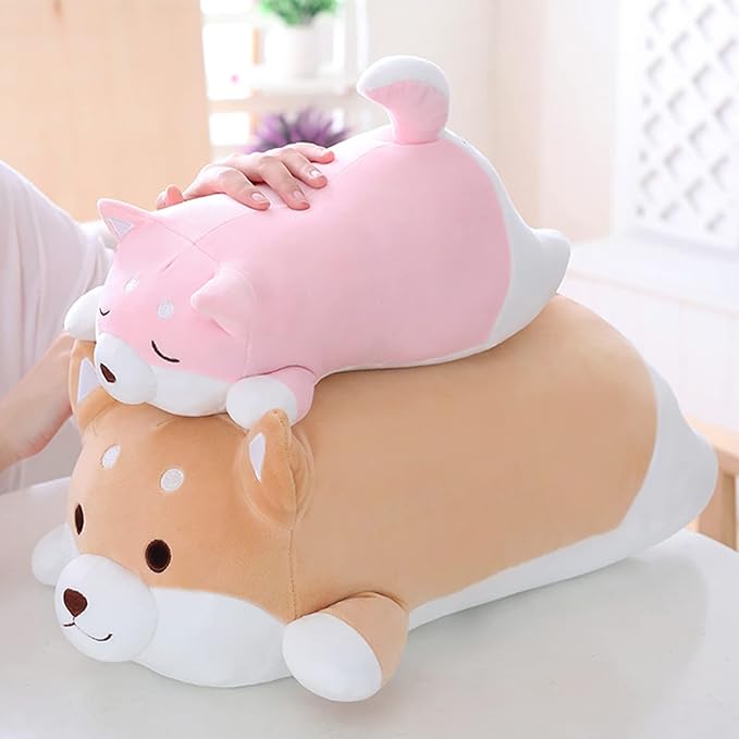 Shiba Inu Dog Plush Pillow, Cute Soft Corgi Stuffed Animals Doll Toys Gifts for Valentine, Christmas, Birthday, Bed, Sofa Chair (Pink Smiling Eye, 21.3in)