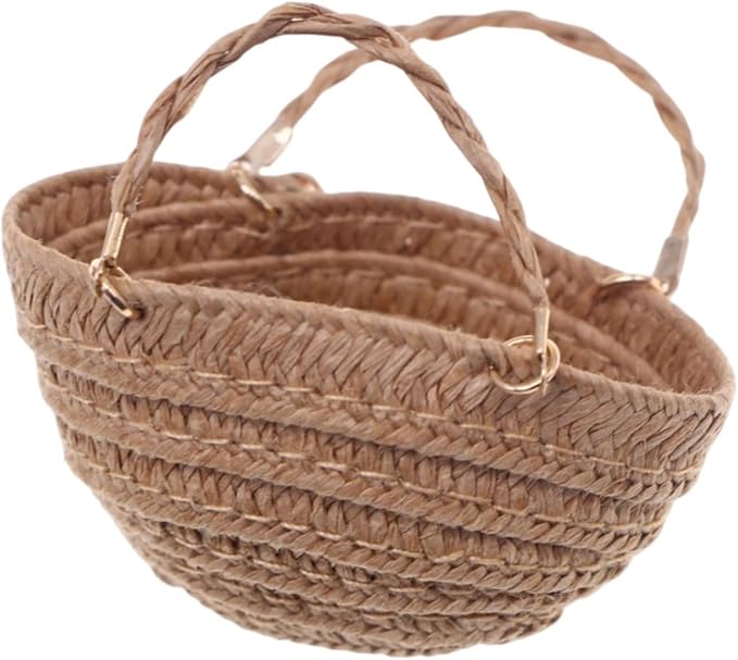 RCULWPLP 1/12 Scale Dollhouse Woven Handbag, Miniature Furniture Accessory, DIY Play Item, Tiny Basket, Khaki