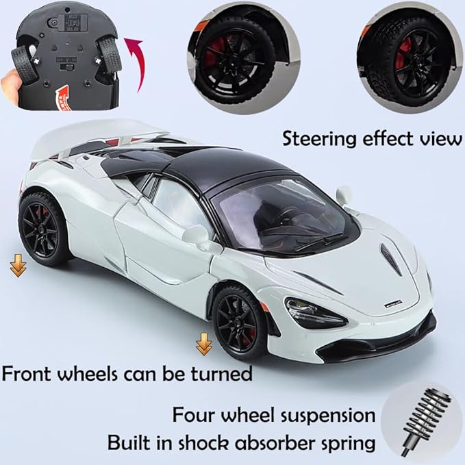Toy Cars McLaren 720s Roadster Model 1/24 White Alloy Collectibles Die-cast Vehicles with Sound and Light