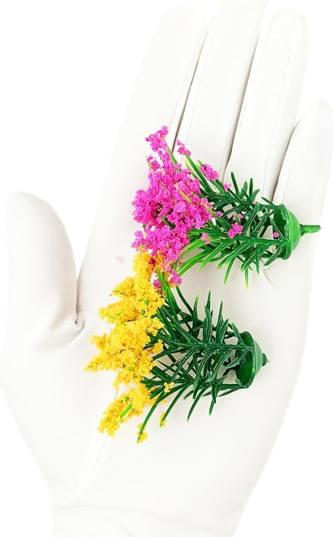 PrettyLife 50Pcs Miniature Flower Cluster Flower Plant Tufts for Mini Dollhouse Fairy Garden Railway Simulated Static Scenery Micro Landscape Model