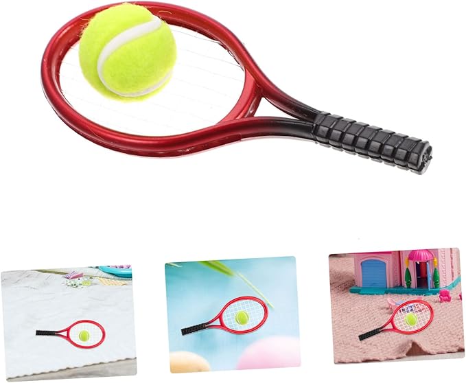 CIYODO 1set Miniature Tennis Racket and for Dollhouse Decor Realistic Mini Tennis Supply for Boys and Girls Creative Play for Miniature Sports Enthusiasts
