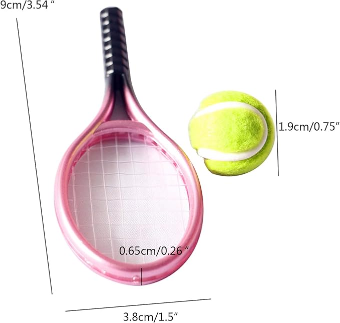 BOGEEL House Tennis Model Set Simulation Sports Goods Outdoor Miniature Model Include 1x Tennis 1x Racket,Plastic