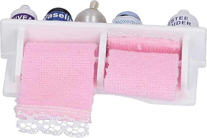 Dollhouse Wooden Towel Rack Bottles, 1:12 Simulation Miniature Furniture Model Toy for Dollhouse Bathroom Decoration Accessories