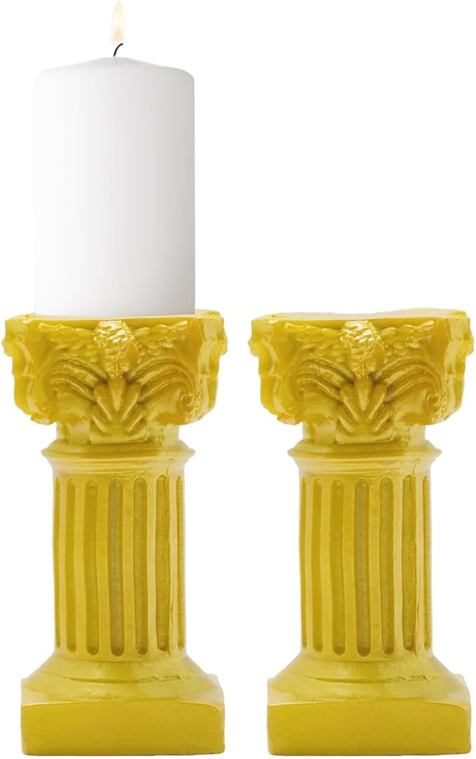 5Pcs Miniature Roman Pillar Greek Columns, Column Figurine Base, Resin Roman Column Candle Holder for Wedding Christmas Table Decoration, Yellow