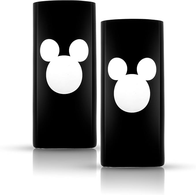 JoyJolt Disney Luxury Mickey Mouse Highball Glasses Set of 2 European Crystal Bar Glasses, Cocktail Glasses. Premium Xmas Disney Stuff, Gifts and Cups. 17oz Black Drinking Glasses, Disney Tumbler
