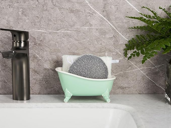 NEWHENGS 6.1" Vintage Ceramic Mini Decorative Clawfoot Bathtub Bar Soap Dish, Kitchen Sponge Holder and Shower Tray for Bathroom, 1 Pack (Bright Teal)