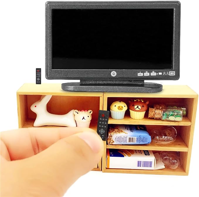 Dollhouse Decoration Accessories,1:12 Fireplace TV Miniature Furniture Room Wooden Vintage Fireplace Mini Furniture