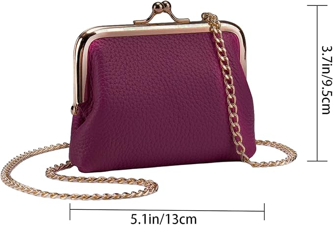 Cute Small Coin Purse & Credit Card Holder for Women Fashion Crossbody Chain Wallet Leather Coin Pouch Change Purse for Cash Key (Magenta)