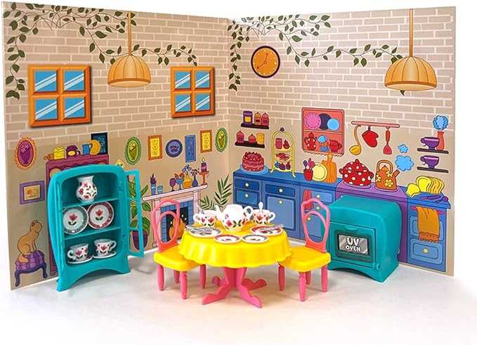 Mini Maker Tea Party Creations – Paint Your Own Tea Set with UV Oven – DIY Ceramic-Like Craft Kit for Girls – Decorate 30 Tableware Pieces, Decals & Glaze – Ages 6+