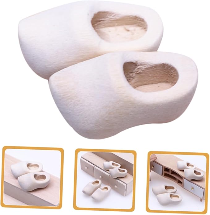 NAMOARLY 4 Pairs Miniature Wooden Doll Shoes DIY Craft Supply Unfinished Mini Clogs for Doll House Decor Accessories Sturdy Blank Wood Mini Shoes for Dollhouse Display and Crafting
