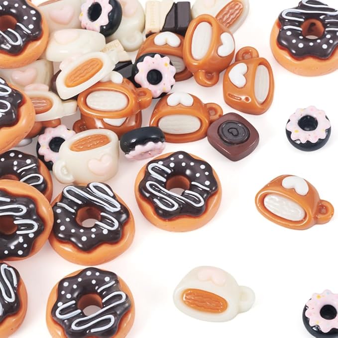 50Pcs Resin Imitation Food Decorations Coffee Cup Donut Chocolate Micro Landscape Dollhouse Decorations Imitation Food Drink Cabochons Ornaments Model Accessories