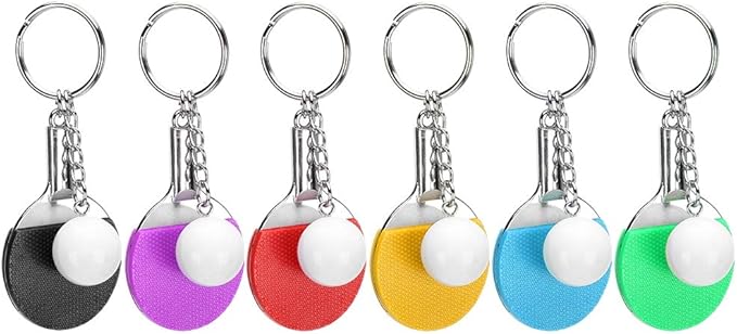 6Pcs Keychain Mini Table Tennis Racket Keyring Portable Creative Pingpong Keyfob Cute Key Rings Keychain Pendant Fit for Great Gift Bag Hangings Bag Ornament