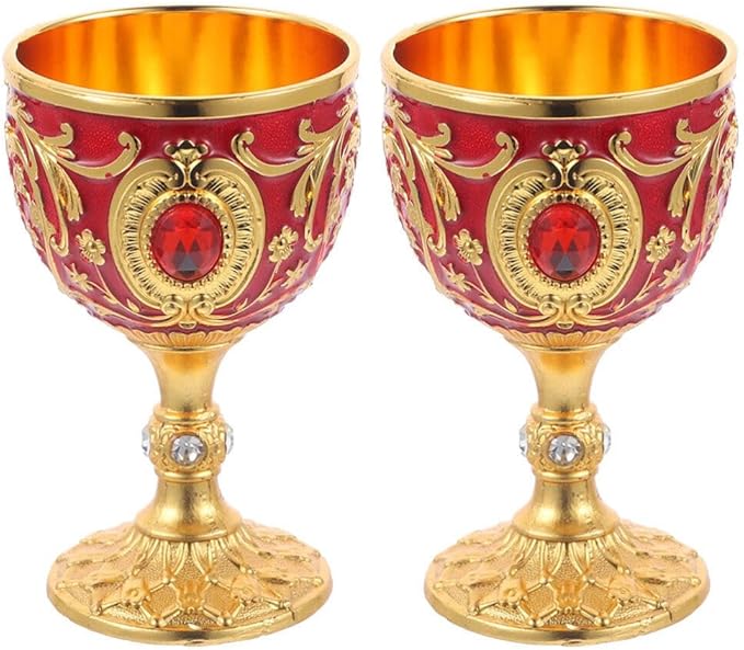 Zerodeko 2Pcs Metal Wine Cups 1Oz Small Goblets European Style Mini Chalices for Whiskey Cocktail Home Bar Entertaining