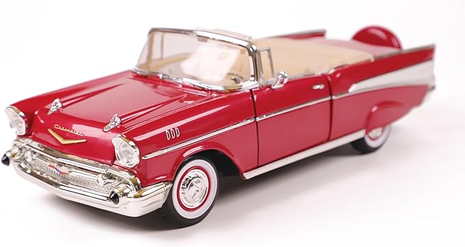 1957 Chevrolet Bel Air Alloy Collector Model Car - 1:18 Scale Classic Replica with Chrome Accents, Opening Doors & Display Base - Iconic American Golden Age Sedan Model (Red)